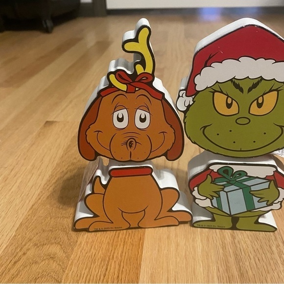 Dr. Seuss Grinch & Max Christmas Wood Bobble Head Bundle Lot NEW Decoration Dog - Picture 3 of 5